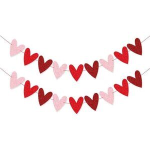 Amazing 2 Pack Glittery Heart Banner Garland Valentines Day Decorations